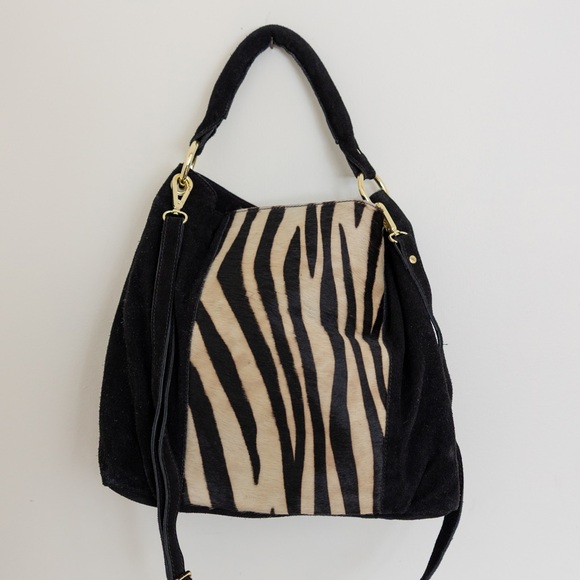 le chateau Black Suede Shoulder Bag with Zebra-Print Panel - Picture 4 of 6